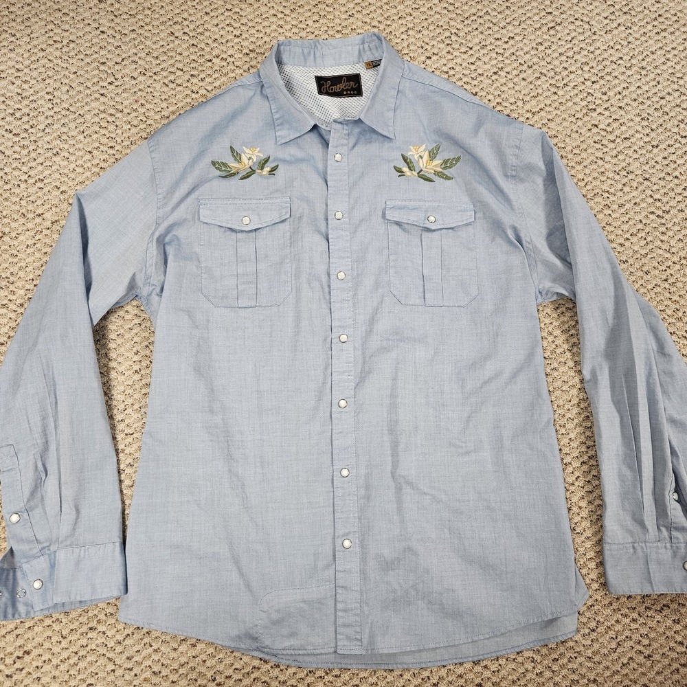 Howler Brothers Gaucho Shirt Mens XXL Floral Embroidered Pearl Snap Western